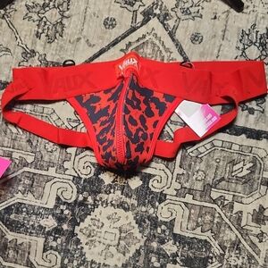 Vaux Men's Red and Black Jockstrap With Pouch and Zipper Harness Rings